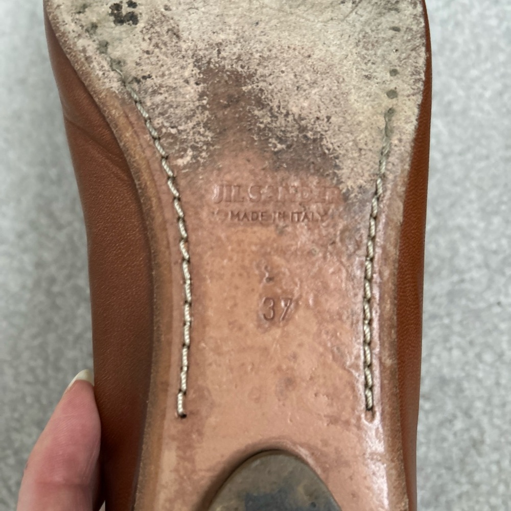 Jil Sander Light Brown Leather Square Toe Flat Ballet Shoes Size 37 7 - Picture 11 of 13